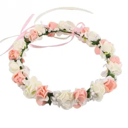 Bruiloft bruidsmeisjes bloemkrans voor vrouwen kinderen hoofd roze paarse witte roos handgemaakte tiara mode headpiece289j