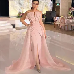 Zarif Pembe Deniz Kızı Balo Akşam Elbisesi Uzun 2023 Seksi Ruffles Organza Vestidos de Fiesta Dubai Arapça Resmi Gece Elbisesi