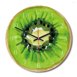 Настенные часы Творческая печата фруктов Круглый декор Дерево Акриловые иглы часы гостиная спальня молча