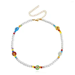 Choker Renya 11.11 Big Sales Handmade Handmade Beads Colored Glaze Flower Necklace Sweet for Women ins style Jewelry