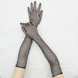 3 çift/paket parti malzemeleri Akşam yemeği balık ağı eldivenleri ile elmas kadın güneş koruyucu eldivenler 60cm uzunluğunda punk cadılaren ince örgü dantel gelin eldivenleri