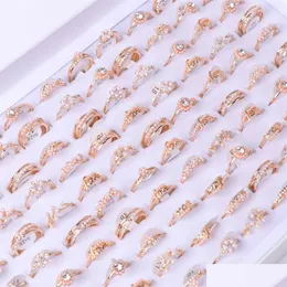 Pierścień Solitaire Fashion Proste Rhinestone Pearl Rings Biżuteria dla kobiet Rose Gold Color Mix Style Prezenty Wedding Prezenty Hurtowe 50pcs/ DHM3L