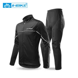 Cykelskjorta toppar Inbike Winter Men's Cycling Jacket Pants Suit Fleece Warm Thermal Windbreaker Shell Coat Windproof Cyklingkl￤der f￶r m￤n QG142 230213