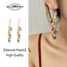 Dangle Chandelier GLSEEVO 925 Silver Colorful Water Drop Pearl Woman Earrings Korea Metal Chain Exquisite Personality Temperament Banquet Jewelry 230214