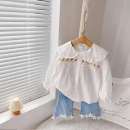 Kleidungssets LZH Neue Herbst Set Nette Revers Hemd Blume Nähen Jeans PC Outfits Mode Kinder Langarm Anzug Mädchen Kleidung