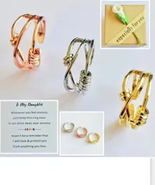 New in Real Gold Beaded Decompression Ring Open Cuff Adjustable Rotating Anti-stress Anxiety Round Beads Finger Jewelry Gifts for Girls Daughter Women Wholesale