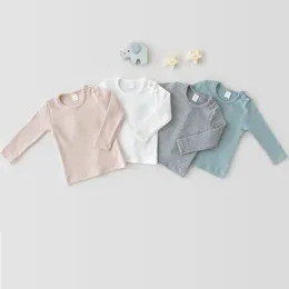 Tshirts Autumn Cotton Infant Bottoming Tops Baby Girl Long Sleeve T Shirts Solid Kids Boys Children Tee With Headband 230214