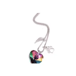 Подвесные ожерелья сердечный хрустальный ожерелье Стеклянная цветовая лапа для любовников Полово собачья когтя