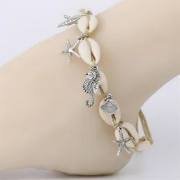 Anklets Bohemian Starfish Conch Ręcznie regulowana kolorowa bransoletka Anklet Fashion Street Seksowna plaża biżuteria stóp dla kobiet