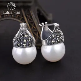 Dangle Chandelier Lotus Fun Real 925 Sterling Silver Natural Mother of Pearl Earrings Fine Jewelry Vintage Fashion Drop Earrings for Women Brincos 230214