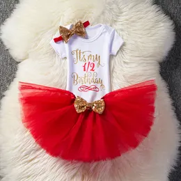 Flickans klänningar Baby Girls 12 månader födelsedagsfestklänning år 1: a dopklänning Born Infantil Tutu outfit Red First Christmas Clothes 230214