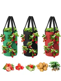 Gartenbedarf Hängende Erdbeer-Pflanzgefäße, Pflanzbeutel, 3 Gallonen für Tomaten-Chili, 12 Löcher, umgedrehte Gemüsepflanztöpfe XBJK2302