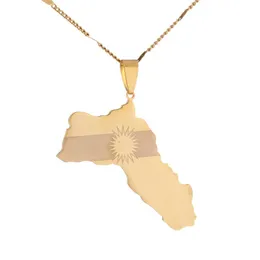 Moda de a￧o inoxid￡vel Curdist￣o de colares de mapa de pendente mapa de bandeira curda Pingente Koerdistan Charm Jewelry3185