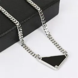 Silver Chain Mens Womens Necklace Designer Black White Triangle Letter Pendant Necklace Luxury Brand Statement Jewelry Titanium Steel Necklaces Birthday Gift