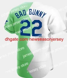 shirt Man Maimi 94 Bad Bunny Baseball Jerseys With Puerto Rico Flag Patch Stitched 22 BadBunny Jersey Split White