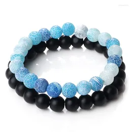 Strand moda 2 pçs/set pulseira de pedra natural yoga preto fosco multicolor resistido feminino masculino charme distância jóias