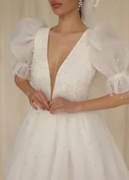 Partykleider 2023 Perlen Kurzes Hochzeitskleid Kleid geschwollene Kappe