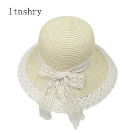 Chapéus de aba larga 2022 NOVAS Senhoras Summer Lace Bowknot Straw Caps Big Brimed Hat Hat Sun para Mulheres respiráveis ​​confortáveis ​​Cap R230214