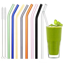 Wielokrotnego użytku Eco Glass Straws 8 mm prosty zgięty szklany słomek ze słomy Przyjazne słomki koktajlowe do napojów soków