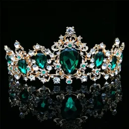 Wedding Hair Jewelry Baroque Vintage Green Royal Tiara Crowns Bride Blue Red Queen Crown Bridal Headband For Women 230214