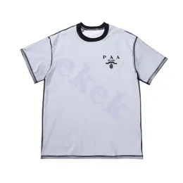 Marca de moda de luxo masculino bordado bordado de camada dupla de manga curta pesco￧o redondo ver￣o de camiseta solta top top cinza claro