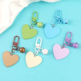 New Resin Heart Pendant Keychain With Bell Women Cute Key Chains Rings Heart Shape Charm Bag Pendant Keyrings Accessories