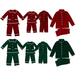 Piżama śpiączka dzieci Bożego Narodzenia piżama pasująca chłopcy dziewczęta PJS czerwony aksamit maluch dzieci zima projektant Pijamas 230213