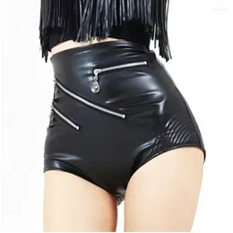 Shorts femininos Cantura alta feminina Pu Faux Leather Sexy Disco Shiny Bottoms For Raves Festivais Fantas