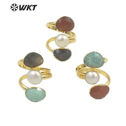 Pierścienie WT R407 WKT Fashion Pierścienie Naturalne labradoryt Sun Stone Pearl Regulowane na przyjęcie weselne biżuterię 230213