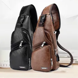 Männer brust tasche USB Lade PU leder taille Casual Reisetasche Umhängetasche Einfache Schulter Tasche für Outdoor Sports242y