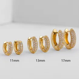 New Gold Plated Huggie Earrings with CZ Zircon Thin Ear Hoops Cartilage Earring for Women Round Minimal Piercing Jewelry