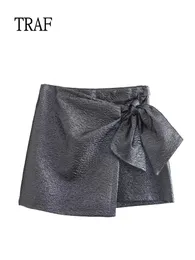 Kvinnors shorts traf kvinnor kjolar mode bowknot highwaisted lös kvinna kläder streetwear mini kvinnlig kjol 230214
