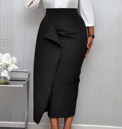 Saias Mulheres Alta Cantura Moda Bodycon Lápis feminino Black Pacote Hip Jupees Midi Modesty Classy Falad Elegant Skirt Indie