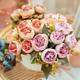 Flores decorativas Buquê nórdico Peonies artificiais Acessórios domésticos Scrapbook de festas de casamento Plantas falsas Pompons Diy Rose