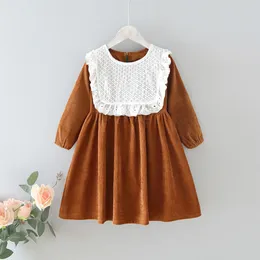 Girl's Dresses Girls' Autumn Style Children Baby Kids Clothing Korean Japanese Loose Lace Lapel Girl Fashionable Dress 230214