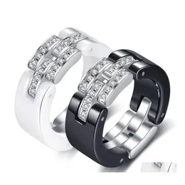 Clusterringe Esign Hochzeit Mittelschicht Flexible weiße schwarze Keramik mit Zirkon für Frauen Mädchen Geschenk Drop Lieferung Schmuck DHNW7