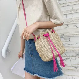 Bolsas de ombro bolsas femininas marcas famosas moda moda color weave tassels balde bolso mujer