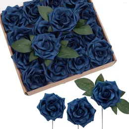 Fiori decorativi D-Seven artificiale blu navy rosa valanga 16 pezzi 3,5" rose finte con stelo per bouquet da sposa fai da te centrotavola decorazione