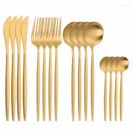 Set di stoviglie Posate dorate Set di stoviglie in acciaio inossidabile opaco Cucchiai Forchette Coltelli 16 pezzi Cena da cucina in oro