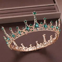 Yeşil Kristal Rhinestone Tiara ve Crown de Noiva Gelin Yuvarlak Kraliçe Diadem Başlık Düğün Gelin Saç Takı Aksesuarları LB Y200727260G