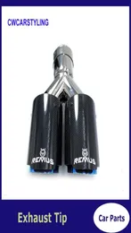 1 STÜCK Glänzender, gerader, kohlenstoffblauer Edelstahl-Doppelspitzen-Schalldämpfer mit gleicher Länge und mittlerer Auspuffspitze mit Remu-Logo9245125