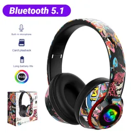 Cell Phone Earphones Wireless Gamer Headphone For with mic RGB Light Bluetooth5 1 Gaming headset Kids PC PS4 Support TF Card 230214