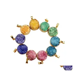 Pendant Necklaces Gazelle Fashion Nature Stone Pendants Drusy Round Bezel Irregar Mix Color Onyx Charms Geode For Necklace Drop Deli Dhfon