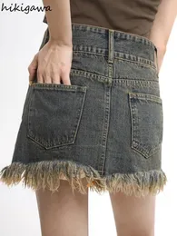 Etekler vintage püskül kadın etekler faldas de mujer sokak kıyafeti kadınlar yaz mini denim etek moda y2k kıyafetler bodycon jupe 230214