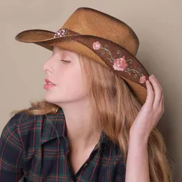 Cappelli a tesa larga Secchiello Tessitura di paglia Ricamo Pirata floreale per donna Uomo Cowboy traspirante con Western Jazz Casual 230214