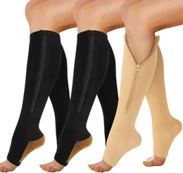 Meias masculinas unissex queimam gordura zíper aberto meias de compressão meias mulheres joelho de joelho de joelho impede varizes de veias de varizes