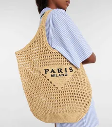 Skrzynki luksusowy Design torba damska duża pleciona słoma z rafii pojemność torebka na co dzień Hollow letnia torba na wakacje na plaży 0222V23