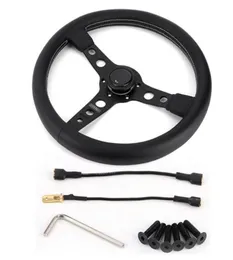 350mm14in for MOMO Prototipo Style 6 Black Leather Racing Steering Wheel Gray Stitching with Horn Button9191159