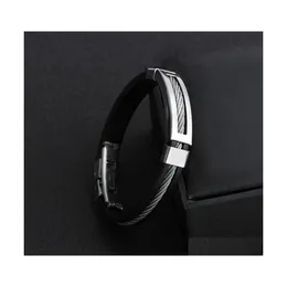 Charm Bracelets Pretty Bangles Wristband Punk Design Black Sile Bracelet Simple Rubber Psera Hombre Bangle Drop Delivery Jewelry Dhsvf