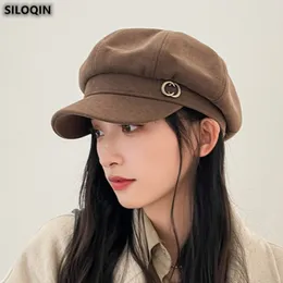 Berets Fashion Retro Autumn Winter Hat Womens Octagonal Hat Peaked Cap Female sboy Caps Wild Small Face Painter Hats Gorra 230215